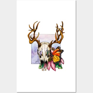 Deer Skull & Butterfly Posters and Art